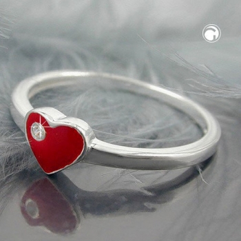 Ring Kinderring mit rotem Herz und weißen Zirkonia Silber 925 Ringgröße 44