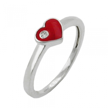 Ring Kinderring mit rotem Herz und weißen Zirkonia Silber 925 Ringgröße 48, ohne Dekoration