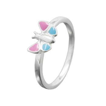 Ring Kinderring Schmetterling rosa hellblau Silber 925 Ringgröße 42, ohne Dekoration