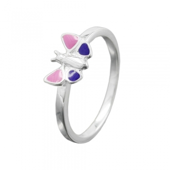 Ring Kinderring Schmetterling lila-pink lackiert Silber 925 Gr. 44, ohne Dekoration