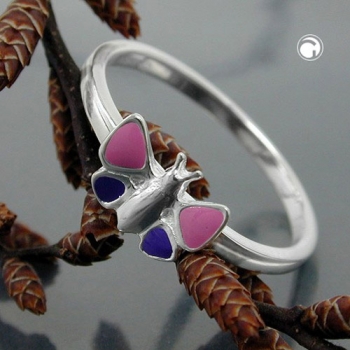 Ring Kinderring Schmetterling lila-pink lackiert Silber 925 Gr. 44