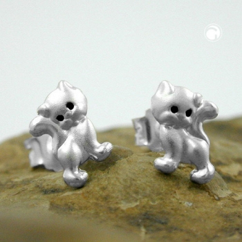 Ohrschmuck Kinder Ohrringe Ohrstecker Katze mattiert glänzend  Silber 6 x 5 mm 