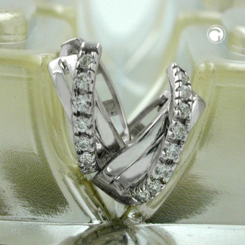Creolen Ohrringe 12,5x5mm Klappscharnier gekreuzt Zirkonias rhodiniert Silber 925
