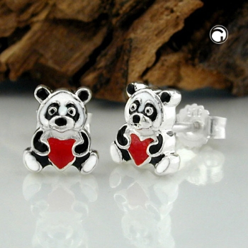 Ohrstecker Ohrringe 7x6mm Kinderohrring Panda Bär farbig lackiert Silber 925
