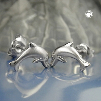 Ohrstecker Ohrringe 10x5mm springender Delfin matt-glänzend rhodiniert Silber 925