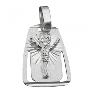 Anhänger 18x13mm Platte mit Jesus matt-glänzend diamantiert Silber 925, ohne Dekoration