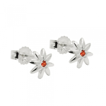 Stecker 6mm Blume glänzend mit Zirkonia rot-orange Silber 925, ohne Dekoration
