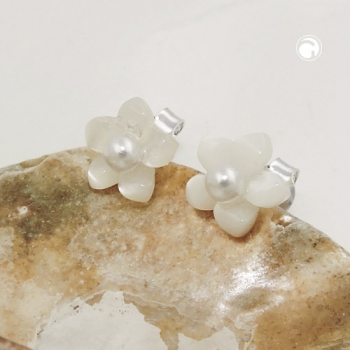 Ohrstecker Ohrringe 8mm kleine Blume perlmutt mit Perle Silber 925