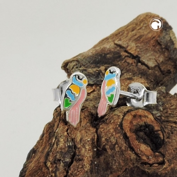 Ohrstecker Ohrringe 9x4mm Kinderohrring Papagei farbig lackiert Silber 925