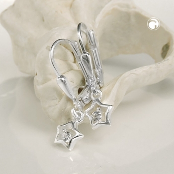 Ohrbrisuren Ohrhänger Ohrringe 22x6mm Stern mit Zirkonia glänzend Silber 925