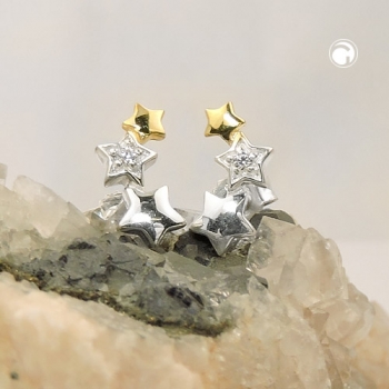 Ohrstecker Ohrringe 11x5mm Sternentrio mit Zirkonia bicolor Silber 925
