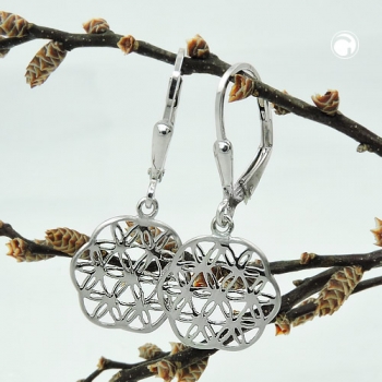 Ohrbrisur Ohrhänger Ohrringe 30x13mm Blume des Lebens glänzend rhodiniert Silber 925