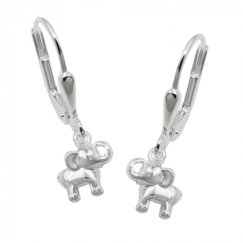 Ohrbrisur Ohrhänger Ohrringe 21x7mm kleiner Elefant glänzend Silber 925, ohne Dekoration