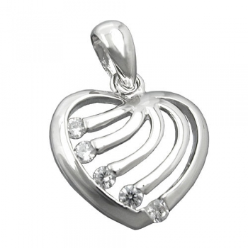 Anhänger 15x16mm Herz mit Zirkonias rhodiniert glänzend Silber 925, ohne Dekoration