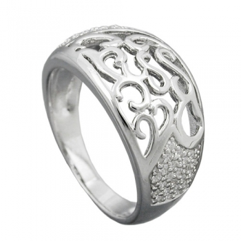 Ring 10mm mit Zirkonias glänzend rhodiniert Silber 925 Ringgröße 54, ohne Dekoration