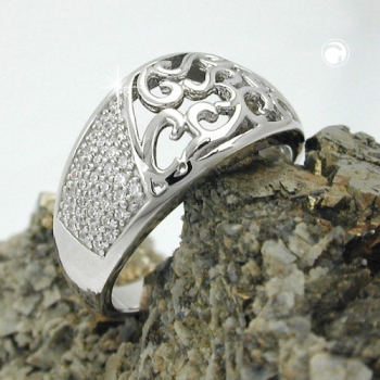 Ring 10mm mit Zirkonias glänzend rhodiniert Silber 925 Ringgröße 58