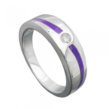 Ring 6mm lila Lackeinlage Zirkonia weiß glänzend rhodiniert Silber 925 Ringgröße 62, ohne Dekoration