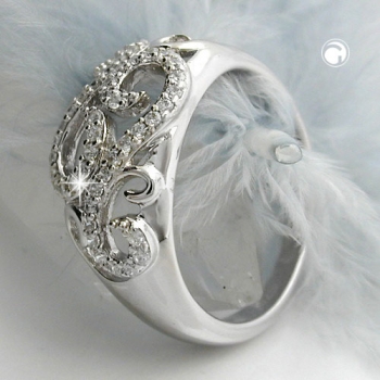 Ring 11mm floral mit vielen Zirkonias glänzend rhodiniert Silber 925 Ringgröße 56