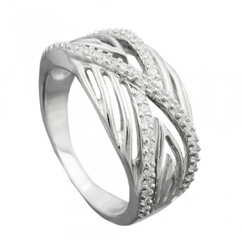 Ring 11mm mit vielen Zirkonias glänzend rhodiniert Silber 925 Ringgröße 56, ohne Dekoration