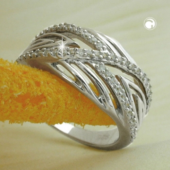 Ring 11mm mit vielen Zirkonias glänzend rhodiniert Silber 925 Ringgröße 58