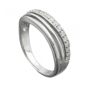 Ring 6mm mit Zirkonias glänzend rhodiniert Silber 925 Ringgröße 58, ohne Dekoration