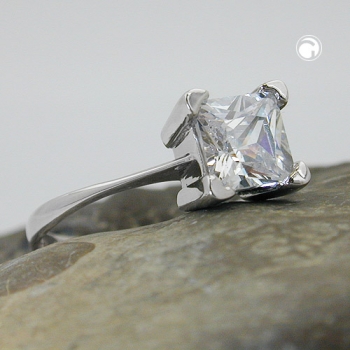 Ring 8mm einzelner Zirkonia glänzend rhodiniert Silber 925 Ringgröße 56