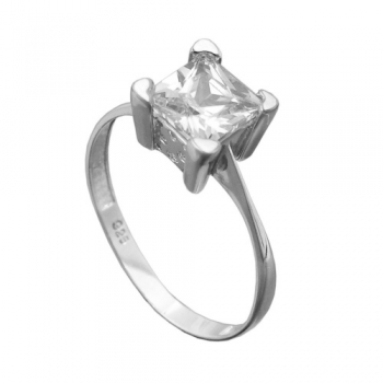 Ring 8mm einzelner Zirkonia glänzend rhodiniert Silber 925 Ringgröße 62, ohne Dekoration