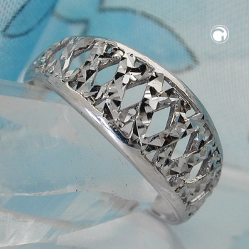 Ring 9mm Muster ausgestanzt glänzend diamantiert rhodiniert Silber 925 Ringgröße 58
