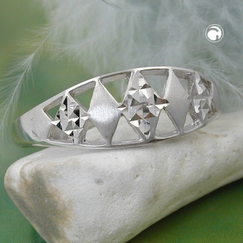Ring 7mm Muster ausgestanzt matt-glänzend diamantiert rhodiniert Silber 925 Ringgröße 55