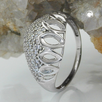 Ring 13mm mit vielen Zirkonias glänzend rhodiniert Silber 925 Ringgröße 54