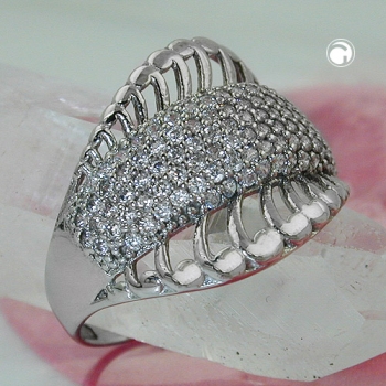Ring 18mm mit vielen Zirkonias glänzend rhodiniert Silber 925 Ringgröße 56