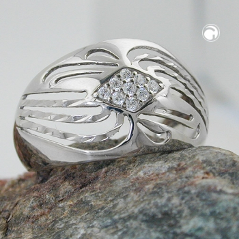 Ring 12mm mit Zirkonias glänzend diamantiert rhodiniert Silber 925 Ringgröße 58