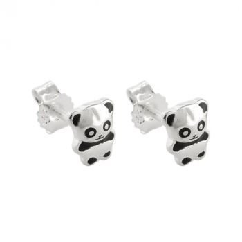 Ohrstecker Ohrringe 6x5mm kleiner Pandabär glänzend schwarz lackiert Silber 925, ohne Dekoration