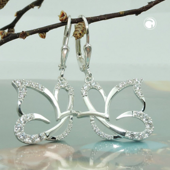Ohrbrisur Ohrhänger Ohrringe 35x18mm stilisierter Schmetterling mit Zirkonias Silber 925
