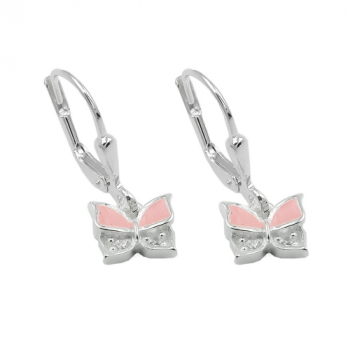 Ohrbrisur Ohrhänger Ohrringe 19x6mm Schmetterling rosa lackiert mit Zirkonia Silber 925, ohne Dekoration