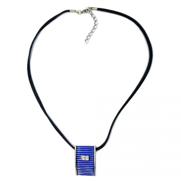Halskette, blau-silberfarben kristall, Email, ohne Dekoration