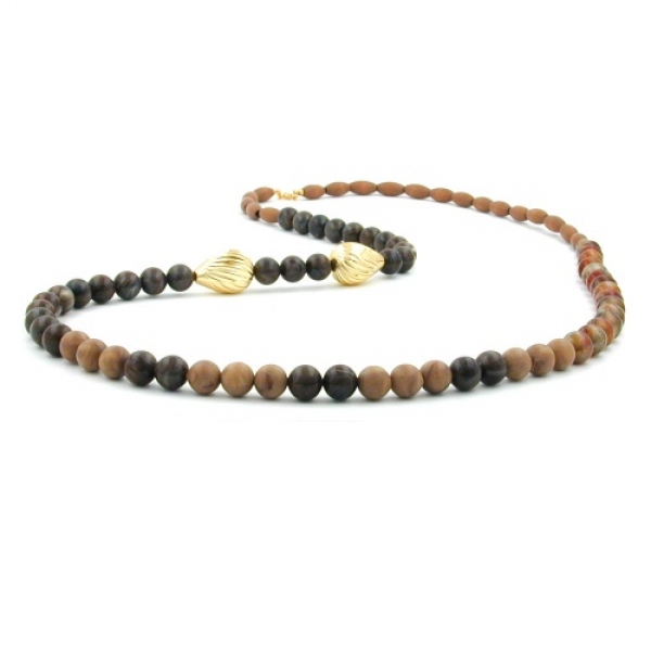 Halskette Perlenkette Kunststoff Holzperle braun-schildpatt-horn 90cm, ohne Dekoration