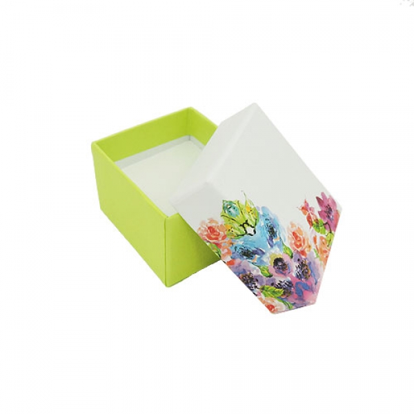 Schmuckschachtel, hellgrün-floral, 40x45x30mm, für Ring/Ohrring