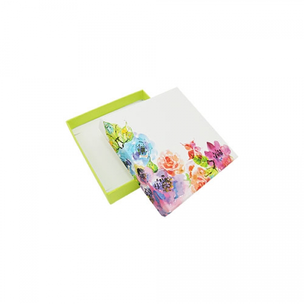 Schmuckschachtel, hellgrün-floral, 6x6, für Kette/Ohrring