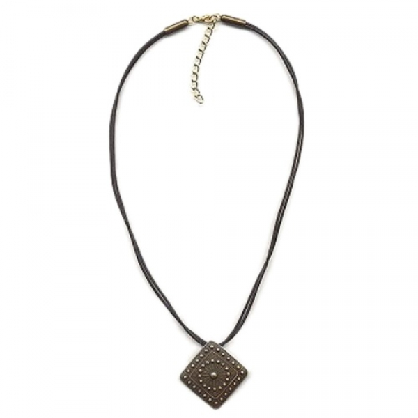 Halskette Viereck Metall Ritterplatte altmessingfarben Kordel schwarz 50cm, ohne Dekoration