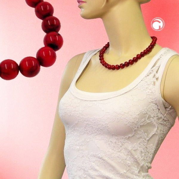 Halskette 12mm Kunststoffperlen rot-schwarz-marmoriert 45cm