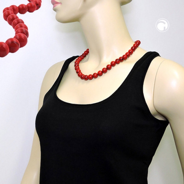 Halskette 12mm Kunststoffperlen rot-schwarz-marmoriert 50cm