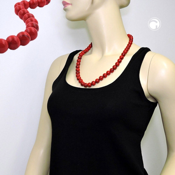 Halskette 12mm Kunststoffperlen rot-schwarz-marmoriert 60cm
