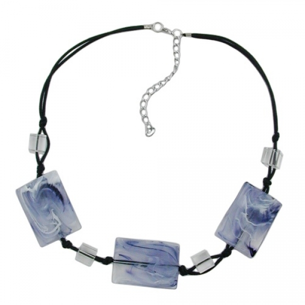 Halskette 3x 35x25mm-Viereck gewellt schwarz-weiß-grau-marmoriert Kordel 45cm, ohne Dekoration