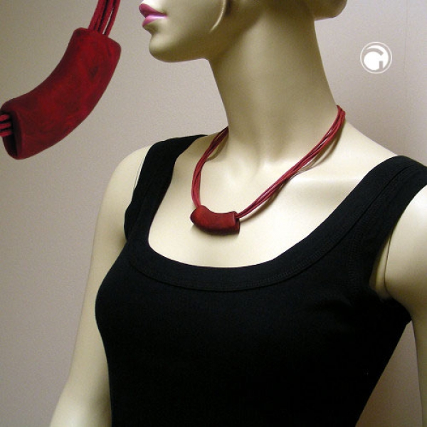 Halskette 54x19mm Schmuck Anhänger Rohr flach gebogen rot-marmoriert matt Kunststoff 45cm-00472