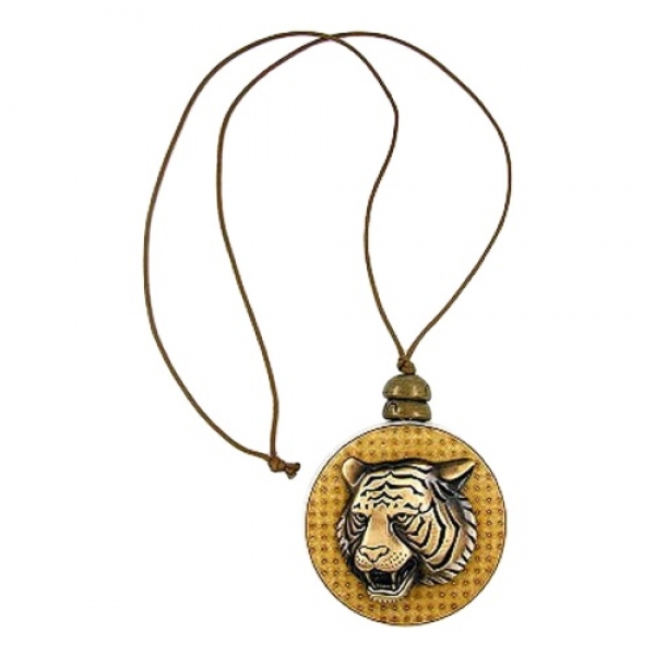 Halskette, Platte mit Tigerkopf altmessing, 75cm, ohne Dekoration