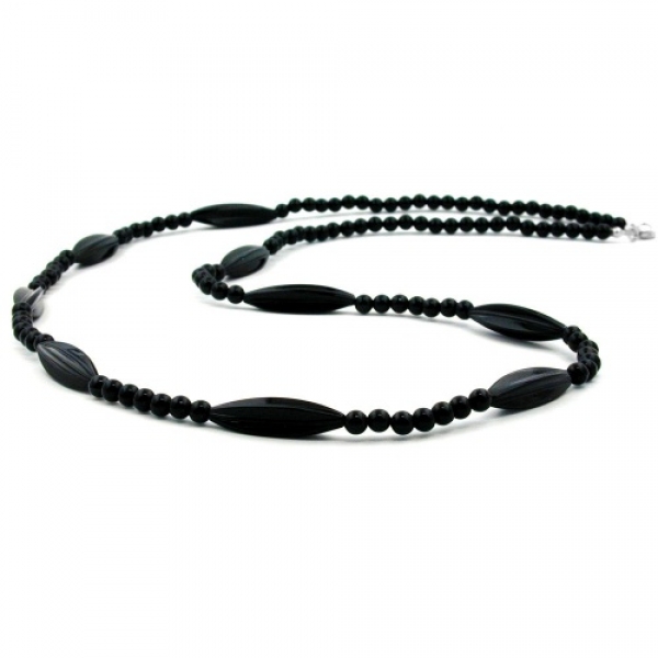 Halskette, Rillenolive schwarz-glanz, 80cm, ohne Dekoration