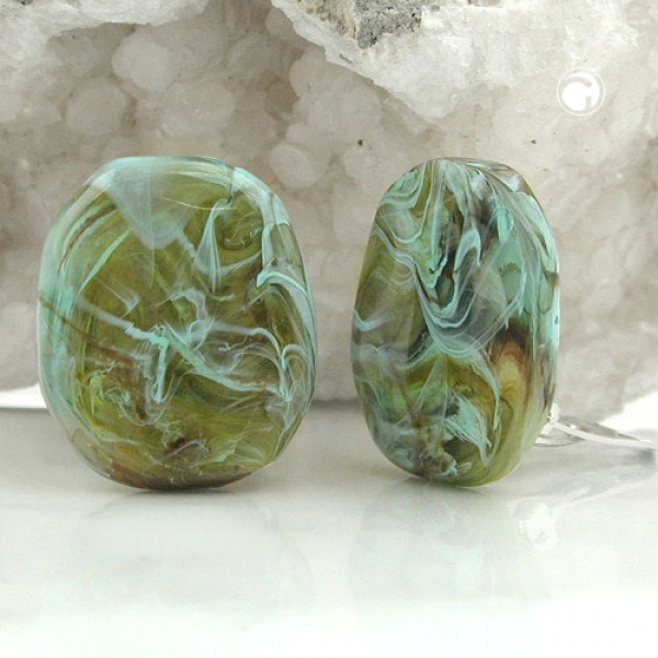 Clip Ohrring 28x23mm Kiesel oliv-braun-türkis-marmoriert glänzend Kunststoff-Bouton
