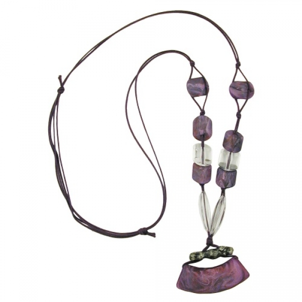 Halskette 54x19mm Anhänger Rohr flach gebogen lila-marmoriert matt Kunststoffperlen 90cm