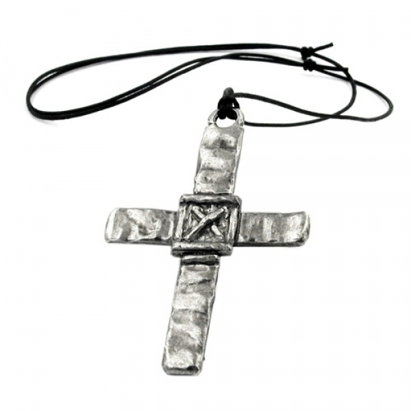 Halskette 77x57mm Zinn-Anhänger großes Kreuz mit X 110cm